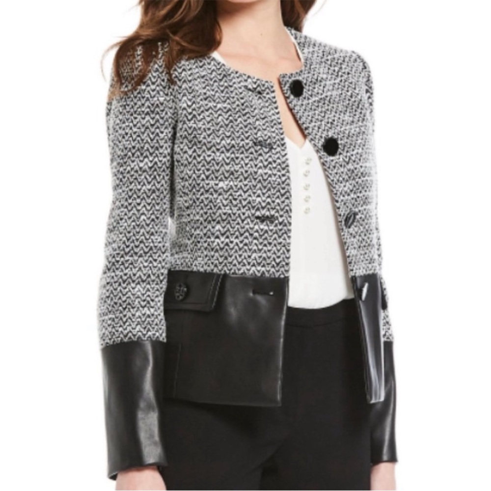 Brand New Karl Lagerfeld Paris Women's Tweed with Faux Leather Jacket